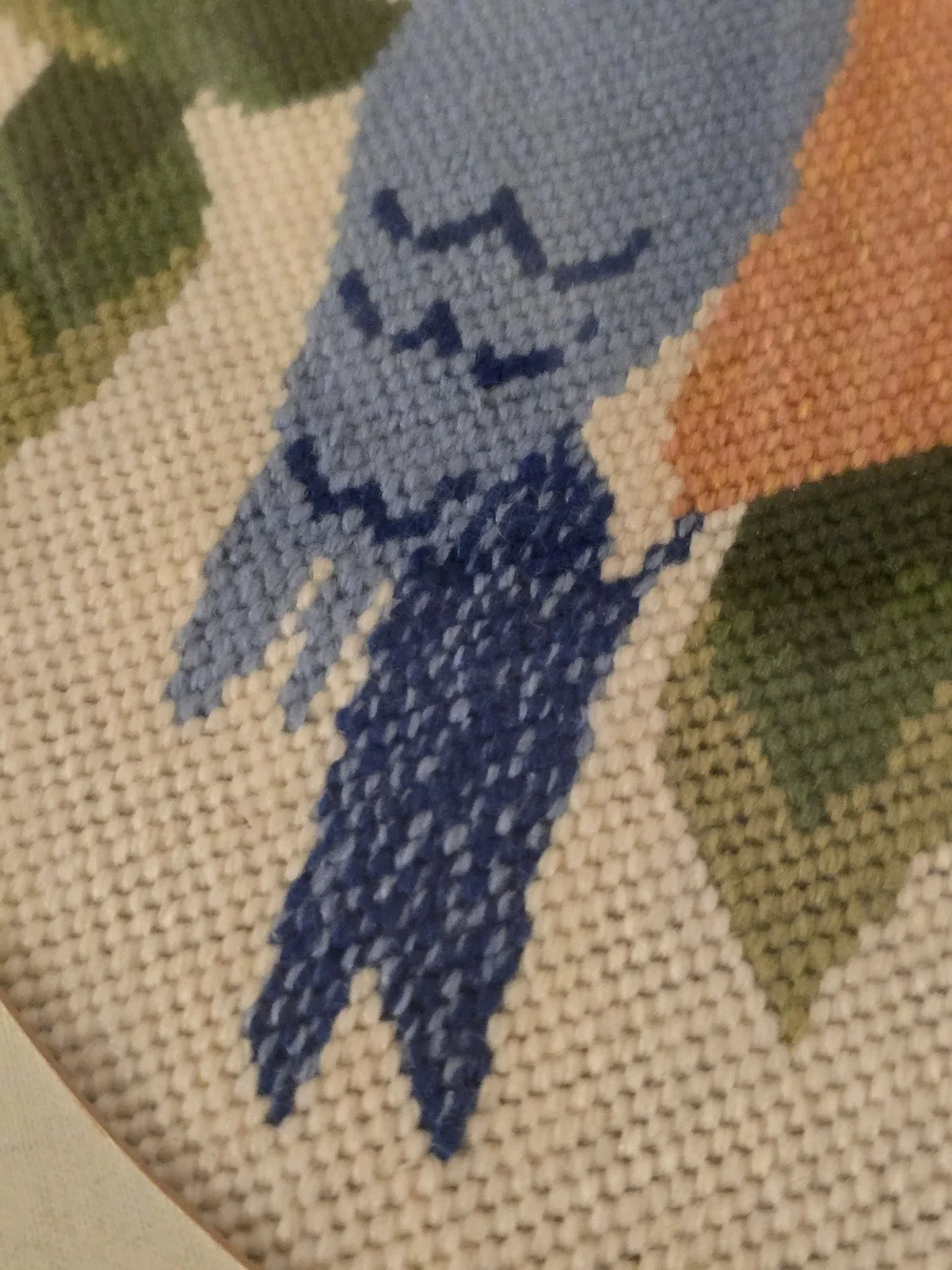 Vintage Framed Bluebird Cross Stitch Needlepoint Wall Art 13.5x16.5 Cottagecore